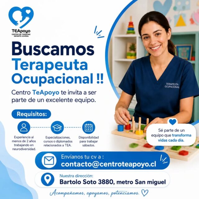 📢Buscamos Teraoeuta Ocupacional!!! 🫶

Enviar cv a 📧: contacto@centroteapoyo.cl