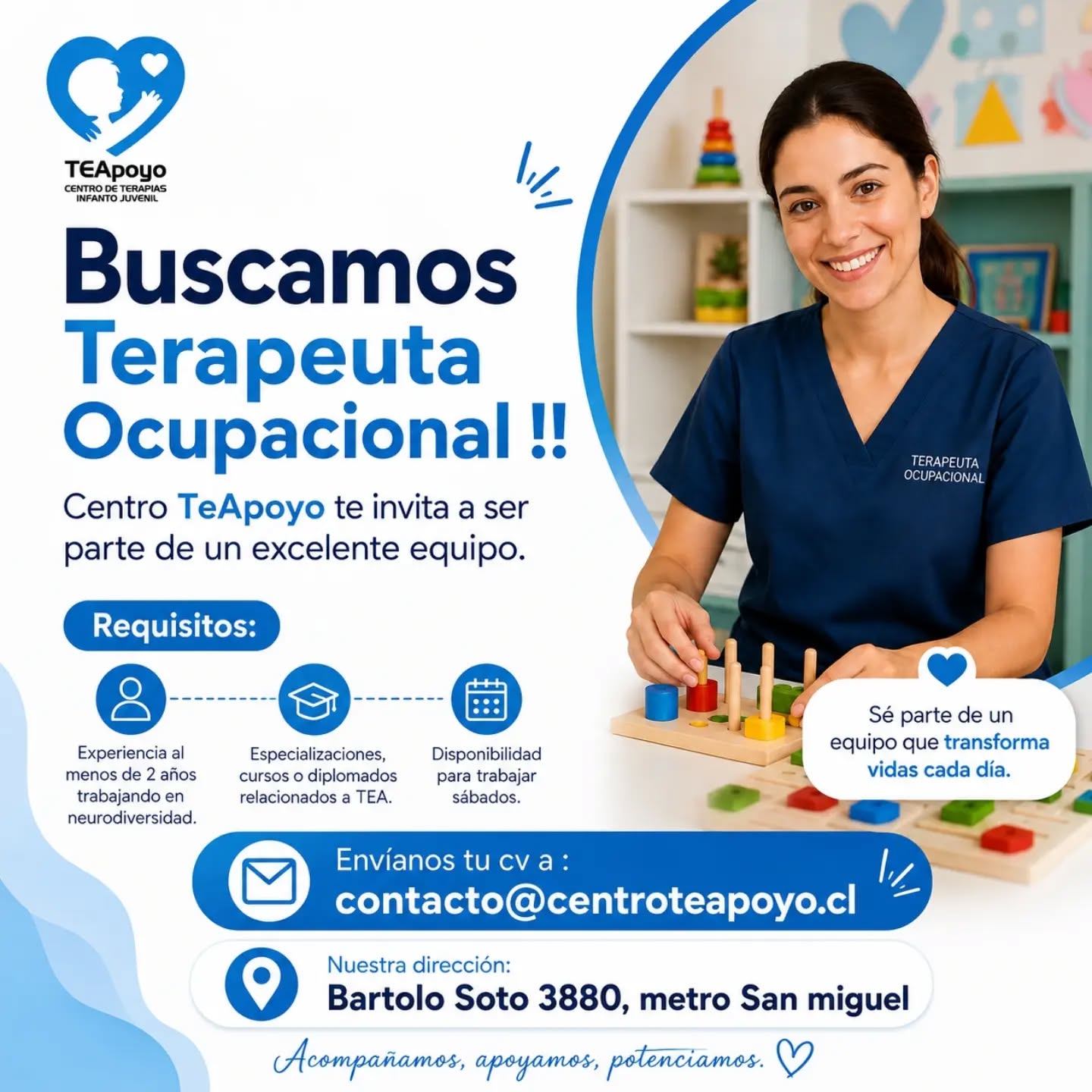 📢Buscamos Teraoeuta Ocupacional!!! 🫶

Enviar cv a 📧: contacto@centroteapoyo.cl